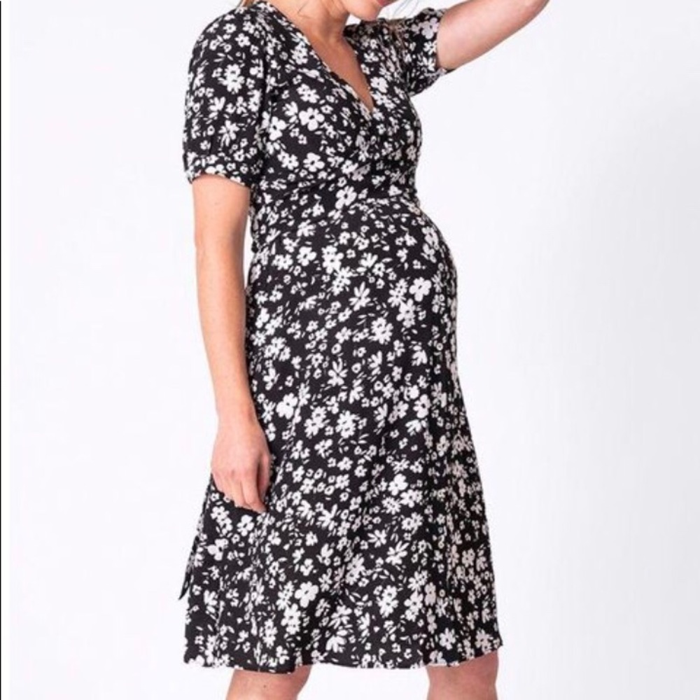 Seraphine black floral maternity/nursing dress